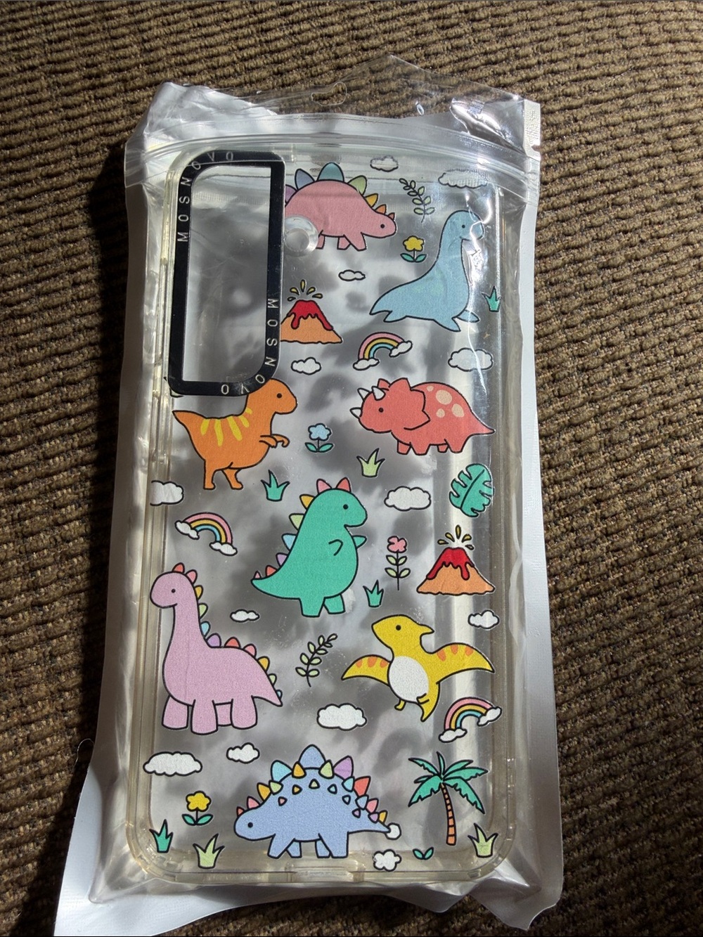 Clear Phone Case with Colorful Cartoon Dinosaurs